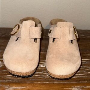 Stylish Tan clogs Shoes with Gold Accents